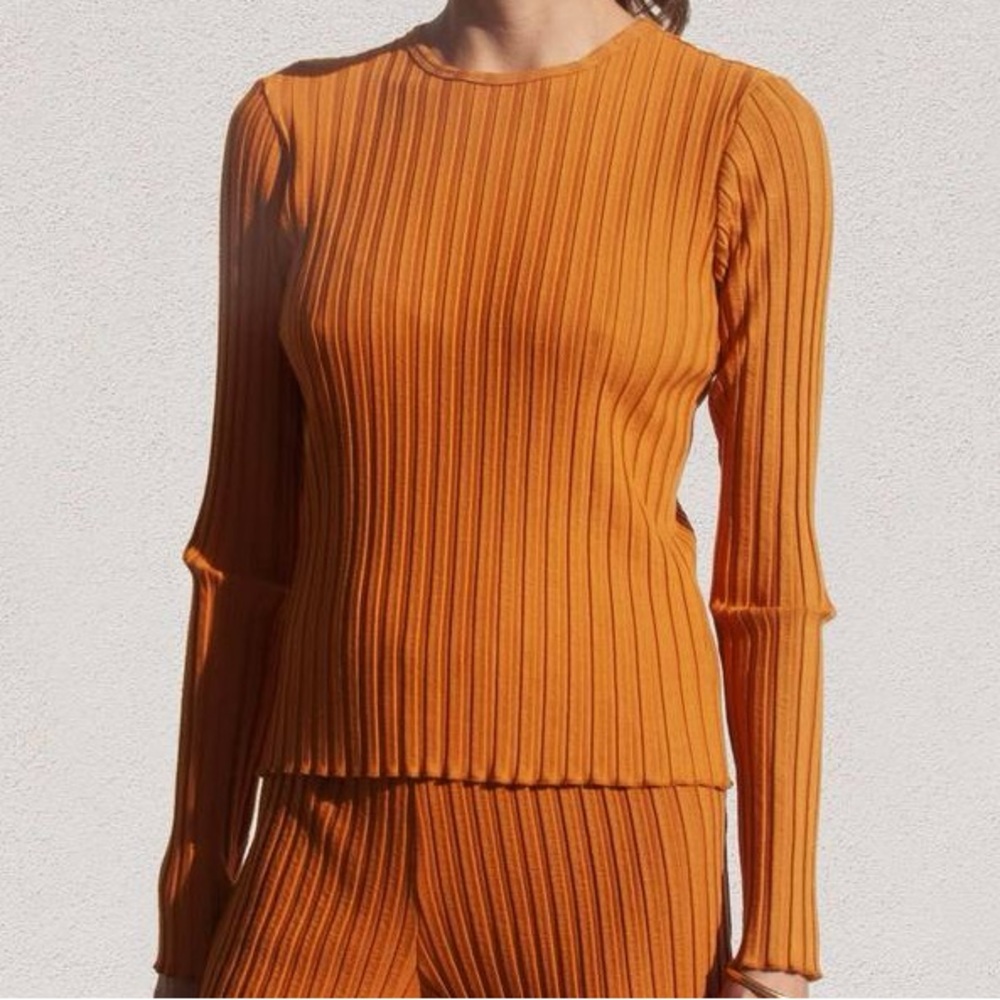 Simon Miller Sea Horse Devola Top Ribbed Knit Orange Long Sleeve Crew Neck‎ - XS